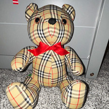 Burberry Bear Classic Collection 10 in Beige Plaid Plush Bear w/ Red Ribbon Bow