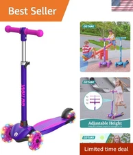 KS1 Kids Kick Scooter, LED Lighted Wheels and 3 Adjustable Height Handlebars,...