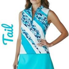Tail Activewear Top Golf Tennis Blue White Abstract Print Mock Neck 3/4 Zip Sz S