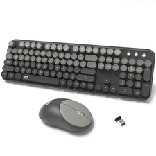 Wireless Keyboard and Mouse Combo, 104 Round Keys Cute Colorful Cordless Keyb...