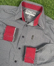 Cinch Shirt Mens Medium Modern Fit Geometric Print Western Button Up Grey
