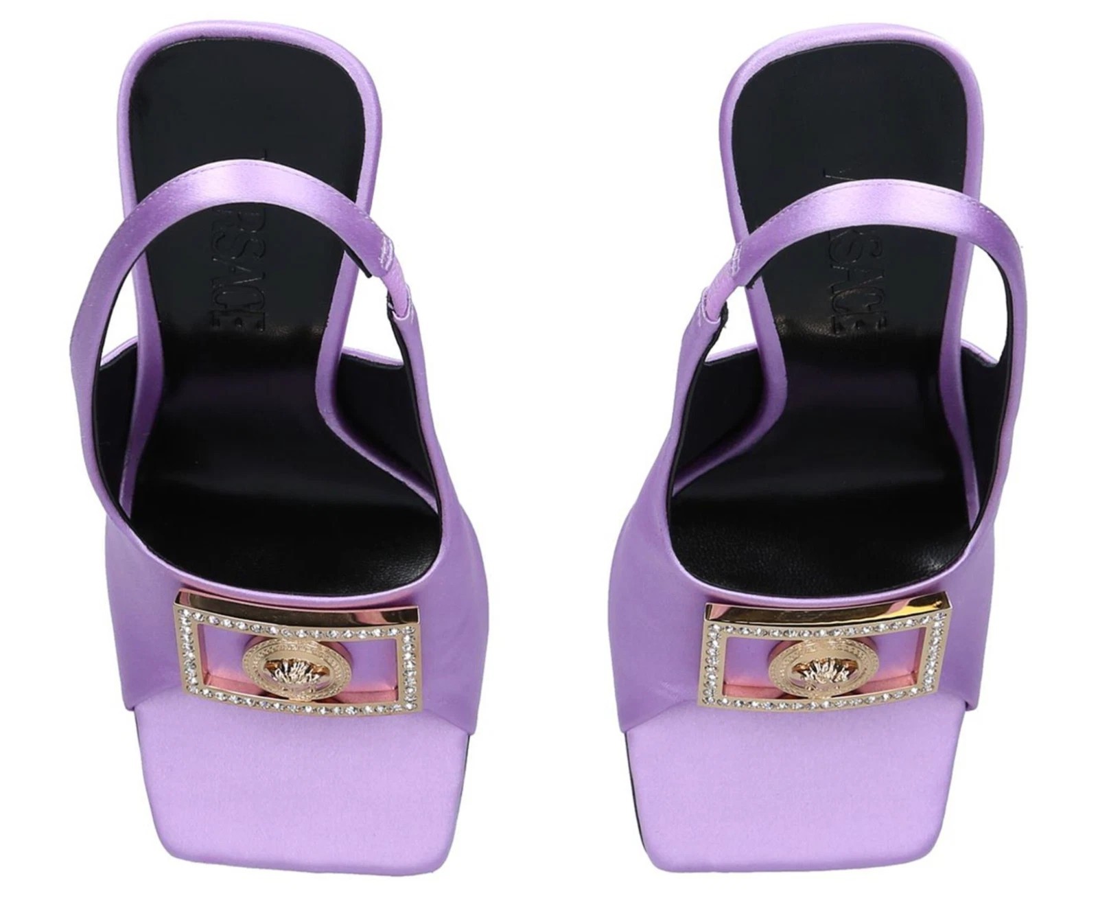 Versace Tribute Medusa Crystal Satin Slingback Pumps Shoes Lilac 7 / 37 NIB thumbnail 5