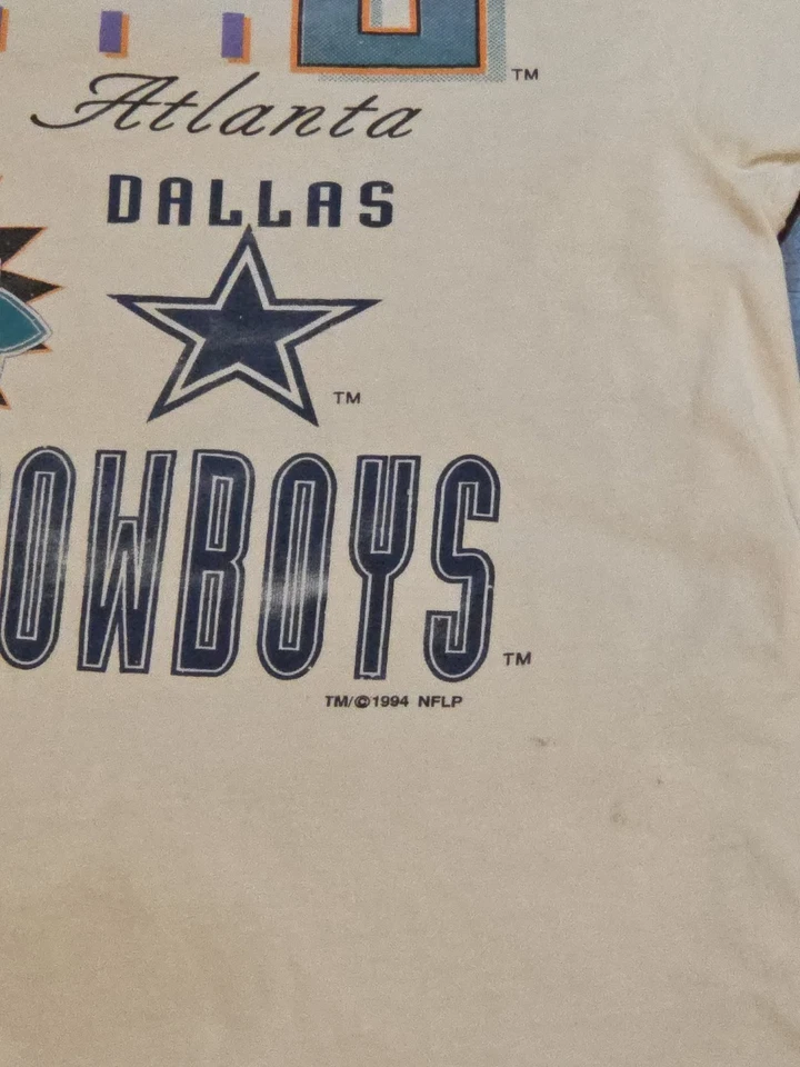 Camiseta Super Bowl XXVIII Cowboys v Bills puntada única talla L Atlanta 1994 Hanes Foto 3 de 4