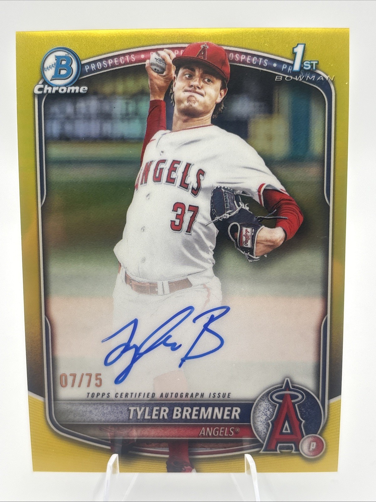 2025 Bowman Draft Tyler Bremner Chrome Auto Yellow Refractor 1st #07/75 Angels