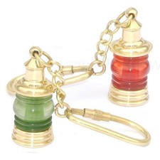 Brass Ships Lanterns Red & Green Port & Starboard Keychain Keyring Key Fob Keys
