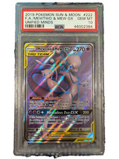 PSA 10 Mewtwo & Mew GX Pokemon Sun & Moon Unified Minds Full Art Holo 222/236