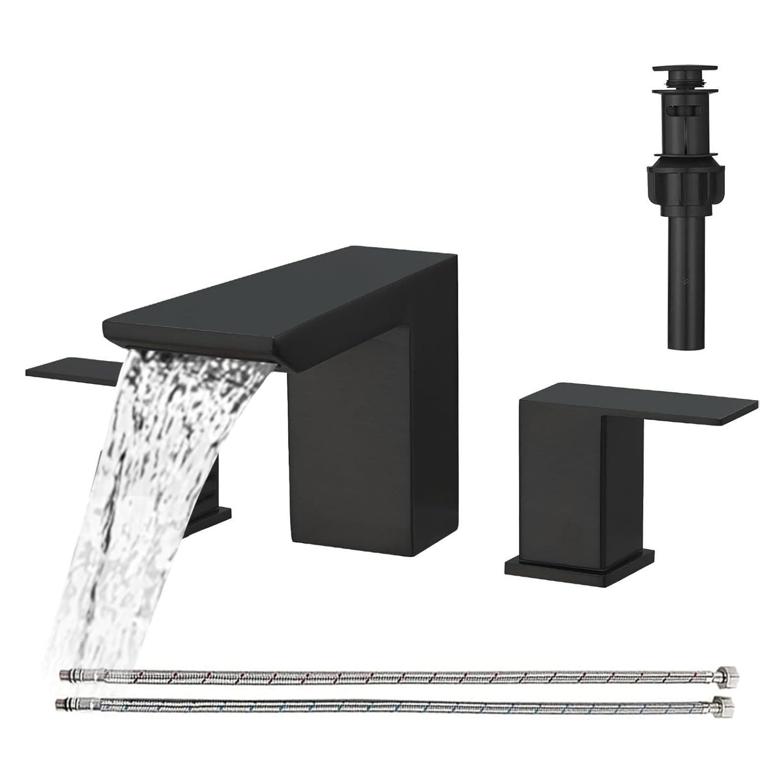 BESy Matte Black Bathroom Faucet 3 Holes Two Handles Vanity Widespread