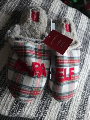 Wondershop Mens PAPA ELF Plaid Soft Slip On Christmas Shoes Slippers 9/10 Large - Image 1 of 4