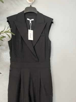10 Crosby Derek Lam Womens Peak Lapel Satin Stripe Tuxedo Jumpsuit Black Size 2