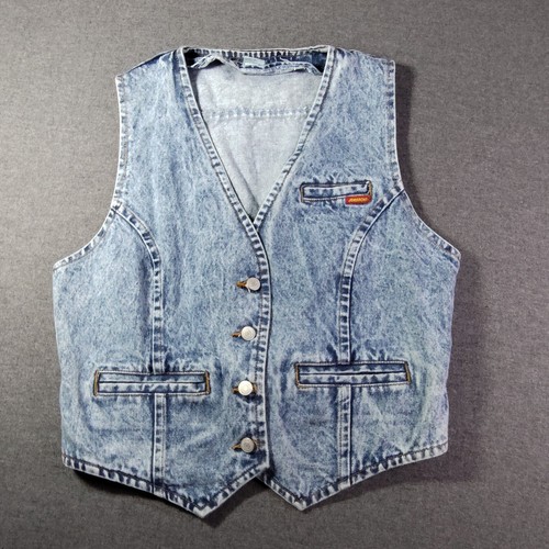 Vintage Womans Jordache Denim Vest 1980s Size Large Acid Wash Buckle Back