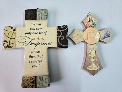 Lot of 2 Christian Wall Crosses Footprints Prayer & First Communion Decor