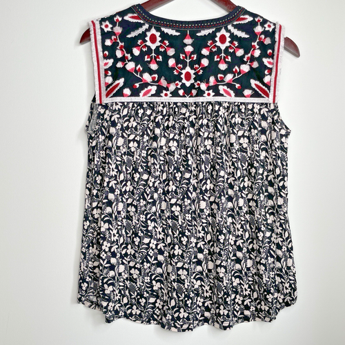 Anthropologie One September Tanktop Fransen Blumen bestickt klein schwarz V-Ausschnitt - Bild 7 von 11