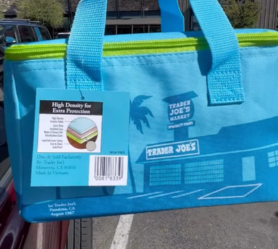 Trader Joe's Insulated Mini Tote Bag Teal Blue Lunch Bag Cooler