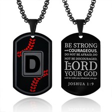 Dog Tag Necklaces for Men Titanium Steel Mens Letter Tag Necklace Black Baseb...