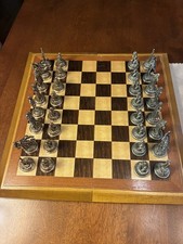 King Authur Chess Set - Gold & Silver Pewter with Swarovski Crystals