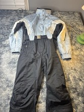 Damski marker jednoczęściowy kombinezon narciarski/śniegowy z kapturem, niebieski i czarny, rozmiar 10