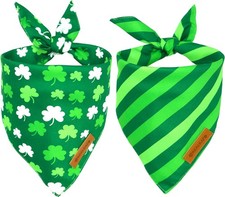 Realeaf St. Patrick's Day Dog Bandanas 2 Pack, Triangle Reversible Pet Scarf for