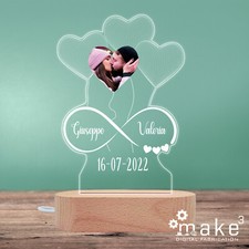 Lampada 3D Cuori Personalizzata Nomi e Foto (Amore Cuore San Valentino Regalo)