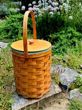 Cesta refrigeradora de madera de férula de roble SHELTON vintage de mediados de siglo nueva de colección