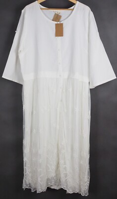 Jeanne d Arc Living Femme Facon Midi Dress Linen Lace Mix White XL Ewa