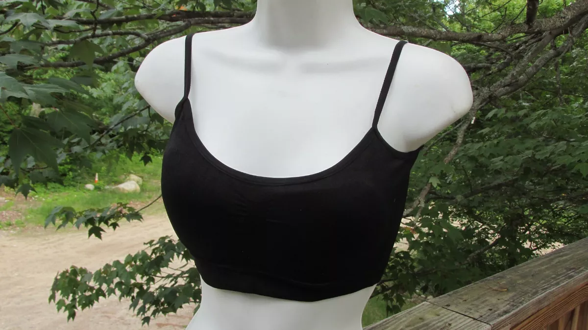 Stretchy Black Crop Top Built in Bra Spaghetti Strap Tank Top One Size  Small