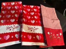 Valentine Kitchen Towels Set Red Pink Hearts Love You Cotton Decor New