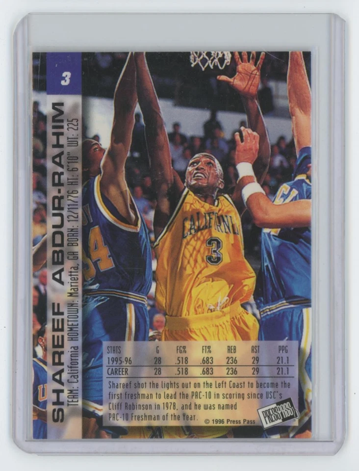 Баскетбольная карточка 1996-97 Press Pass Shareef Abdur-Rahim California Golden Bears - Изображение 2 из 2