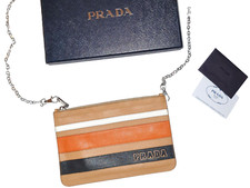 PRADA ~ Saffiano Leather small striped Clutch / Crossbody bag ~ 100% AUTHENTIC