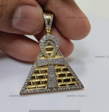 Moissanite 1.25 CT Egyptian Pyramid Ankh Cross Pendant 14K Yellow Gold Plated