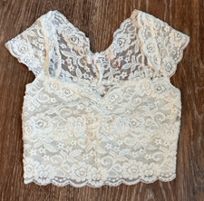 Garage Cropped off white Lace Corset Tee XS Cap Sleeve