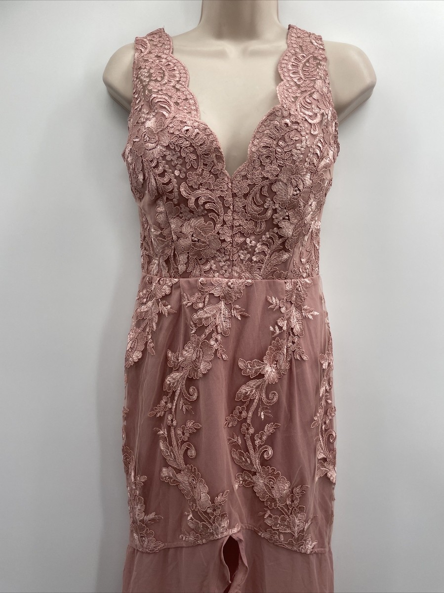 Soieblu Lace Yoke & Mesh V Neck Sleeveless Embroidery Detail Maxi Dress  Size S
