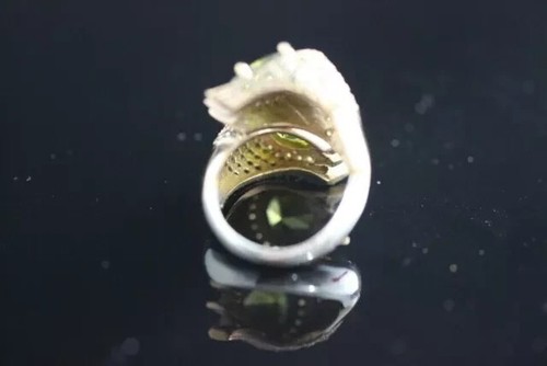 Pear 3CT Lab Created Peridot Wedding Bypass Silver Ring 14k Two Tone Gold Plated - Picture 2 of 4