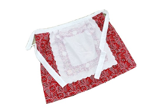 Red Christmas Theme Apron For Woman kitchen Half Apron Handmade Gift Ideas - Picture 2 of 7