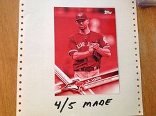 J A HAPP #TOR-4 Toronto Blue Jays 4/5 Made 2017 Topps 5X7 Red Version