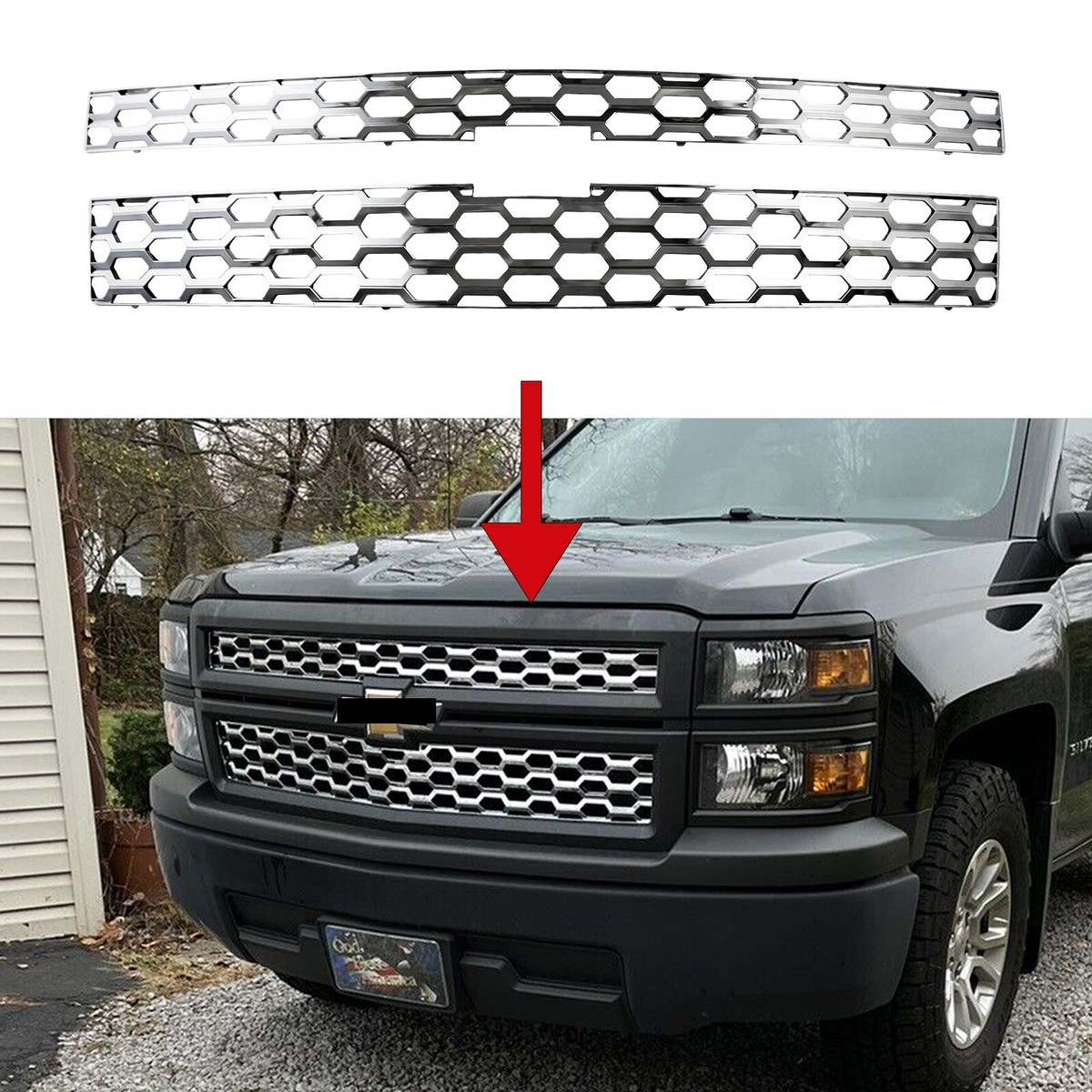 C-HORSE Chrome Grille Shell With Black Mesh Insert For Chevy Silverado 1500 (2007-2013)