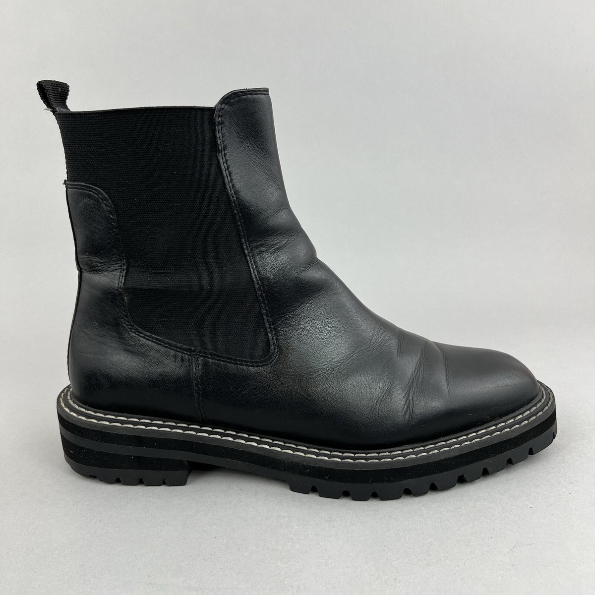 Marks Spencer M&S Black Leather Chunky Bootie Chelsea Track