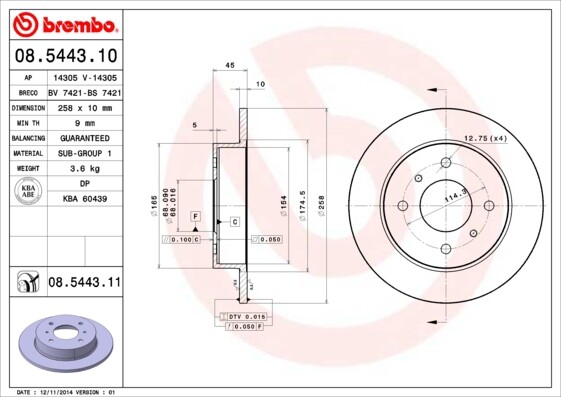 Brembo 2 Bremsscheiben Coated Disc Line Voll 258 Mm (08.5443.11) |-image