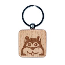 Peeking Chipmunk Engraved Wood Square Keychain Tag Charm