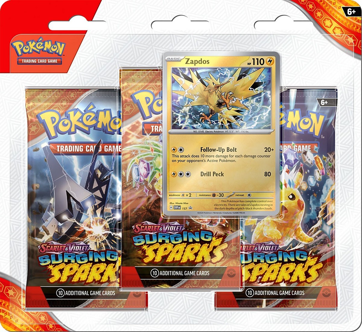 Scarlet & Violet Surging Sparks Zapdos 3-Booster Blister