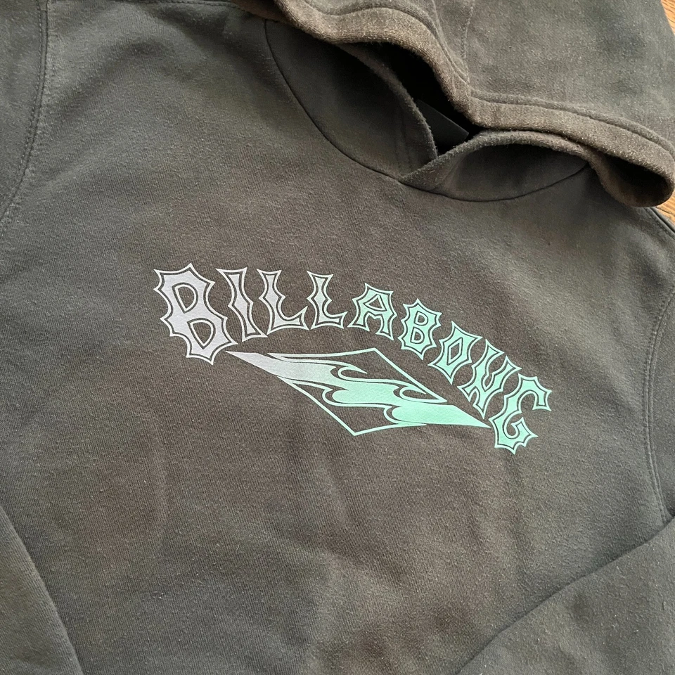 Billabong Hoodie Woman's Large Faded Black Logo Spell Out Skate Grunge Boxy Y2K - Image 2 of 4