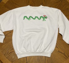 Vintage Santee Made In USA Christmas Chinese Dragon White Crewneck Sweatshirt XL