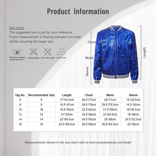 Girls' Ombre Sequin Bomber Jacket Sparkle Long Sleeve Kids Dance Tops Outwear - Picture 30 of 62