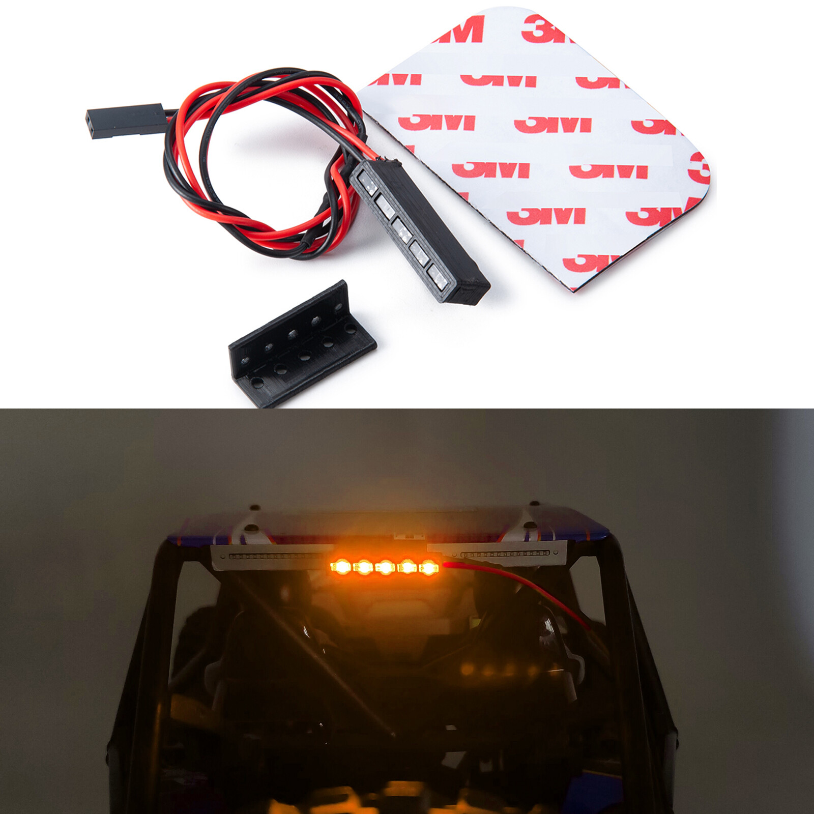 FLYXM 65mm/32mm Yellow /Red Bright LED Roof Lamp Strip Light Bar for 1/10 RC Car
