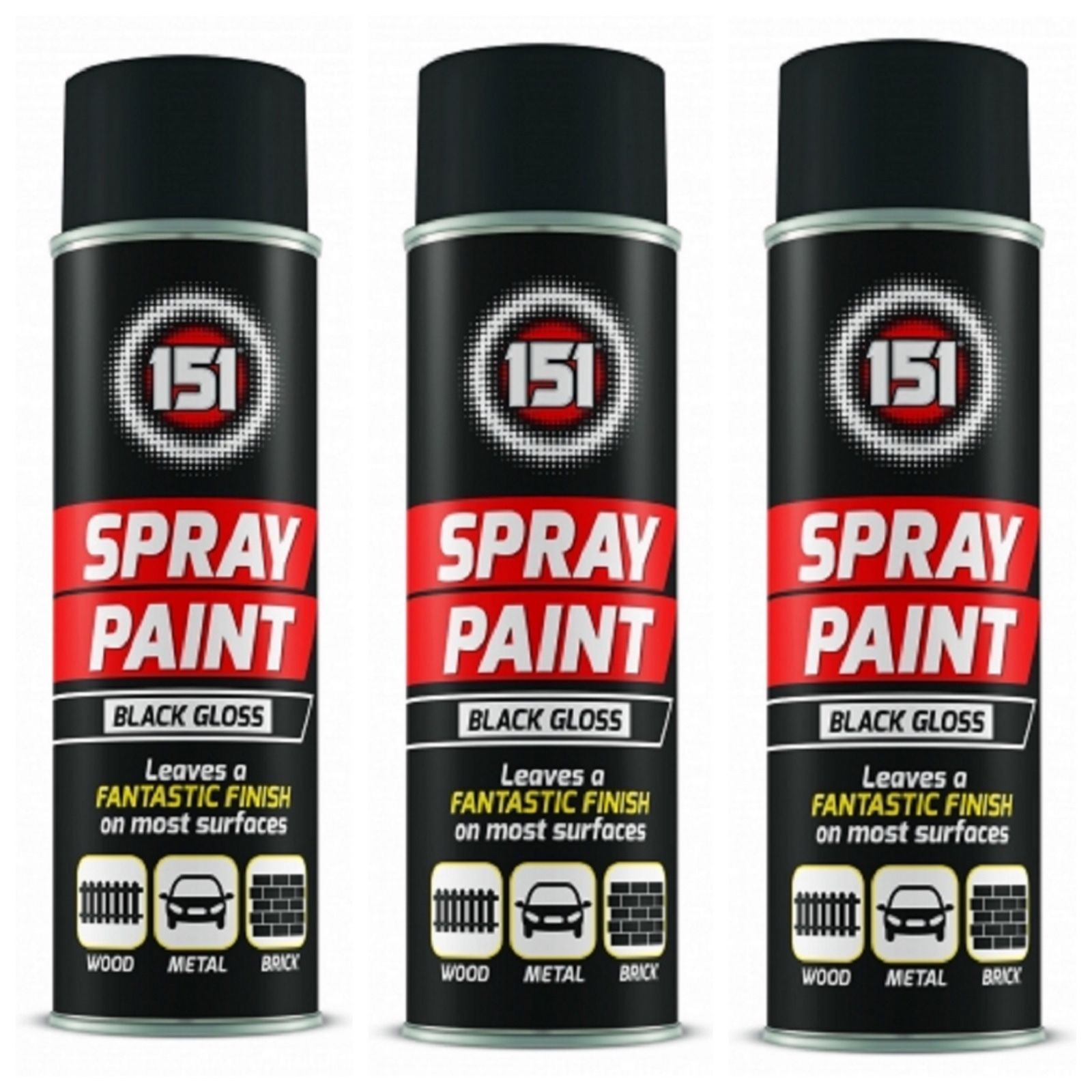 1x/2x/3x Professional Quality Paint Black Gloss Spray Car Wood Metal