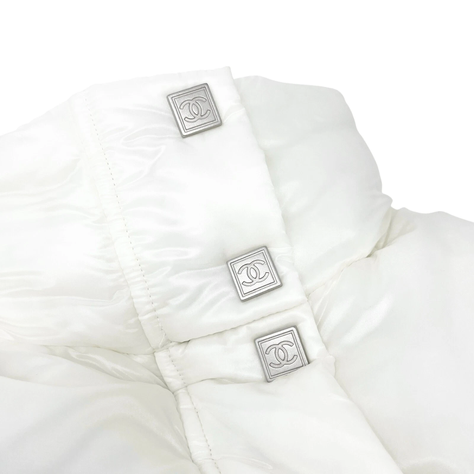 Giacca imbottita CHANEL Sport Vintage 03A CC logo #38 zip bottone bianco poliammide