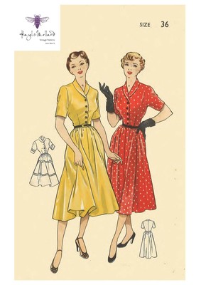 Vintage 1940s Sewing Pattern Buttoned Front Midi Dress WWII WW2 Bust 34/"