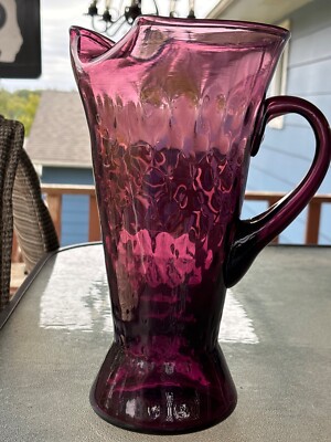 Gorgeous 113/4  art glass Rossini Murano style pitcher cracked MCM. Murano?
