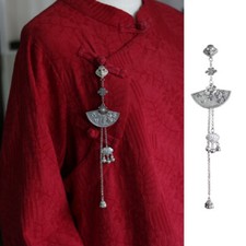 Spilla Vintage A Ventaglio Di Prugno In Argento Con Frange E Nastrini Hanfu