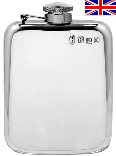 Sheffield Pewter Hip Flask 4oz Captive Top Hand Made in England - Free Engraving - Picture 2 of 4