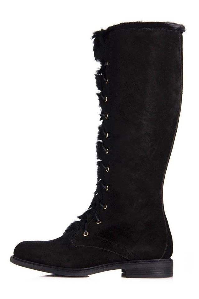 Bota Studio Pollini Gruppo Asburgo Negra Gamuza Corbata Cremallera Piel Cálida Hasta la Rodilla Nueva Foto 4 de 4